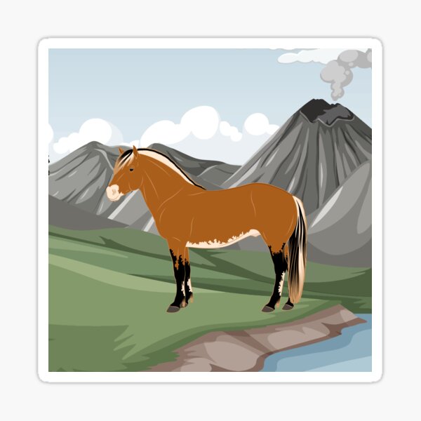 Aperçu de l'œuvre Cheval Fjord, cheval isabelle avec paysage, cheval de selle léger, races de chevaux de la Norvège créée et vendue par WebEquitation®.