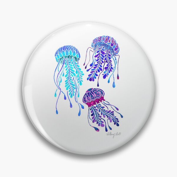 Item preview, Three watercolor blue, purple and turquoise coloured jellyfish swimming up designed and sold by Hillary Holt.