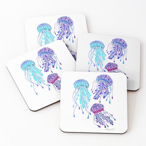 Item preview, Three watercolor blue, purple and turquoise coloured jellyfish swimming up designed and sold by Hillary Holt.