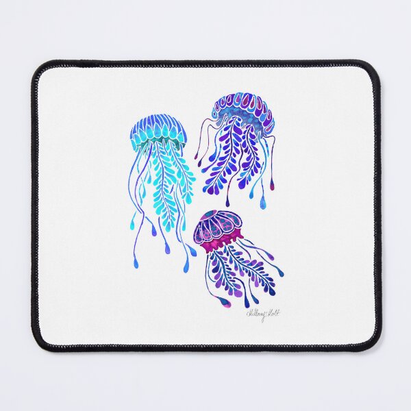 Item preview, Three watercolor blue, purple and turquoise coloured jellyfish swimming up designed and sold by Hillary Holt.