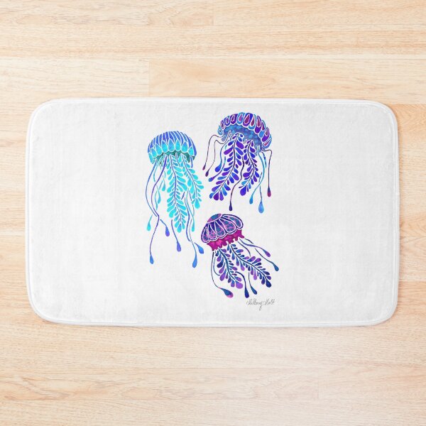 Item preview, Three watercolor blue, purple and turquoise coloured jellyfish swimming up designed and sold by Hillary Holt.