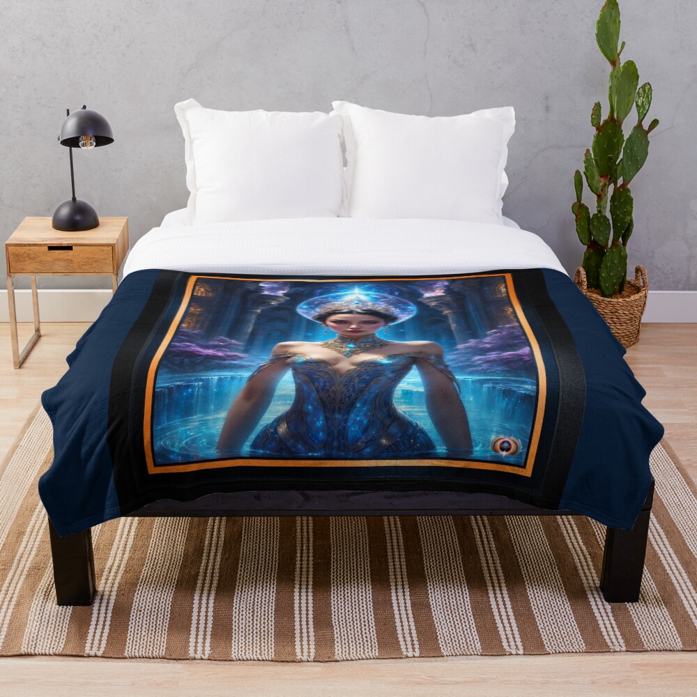 Isolde-Celeste In The Crystalline Waters Of The Blue Temple Striking AI Concept Art by Xzendor7 Decorative Art Print Throw Blanket
