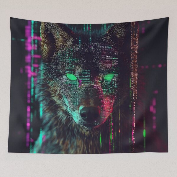 Item preview, Cyber Wolf Art Print – Futuristic Digital Wildlife Illustration designed and sold by Chroma Myst.
