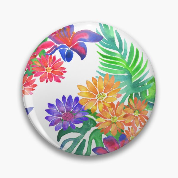 Item preview, A vibrant watercolor pattern of bright tropical flowers like daisies, lilies and jungle foliage designed and sold by Hillary Holt.