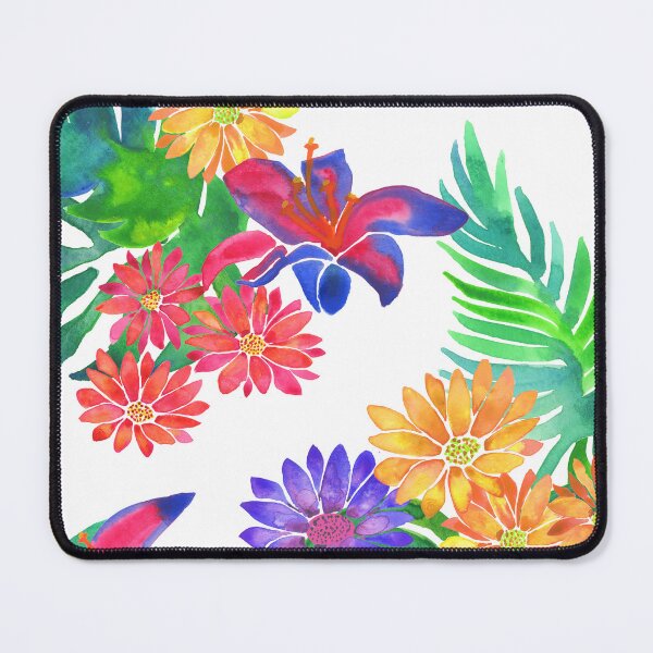Item preview, A vibrant watercolor pattern of bright tropical flowers like daisies, lilies and jungle foliage designed and sold by Hillary Holt.