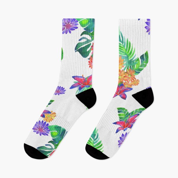 Item preview, A vibrant watercolor pattern of bright tropical flowers like daisies, lilies and jungle foliage designed and sold by Hillary Holt.