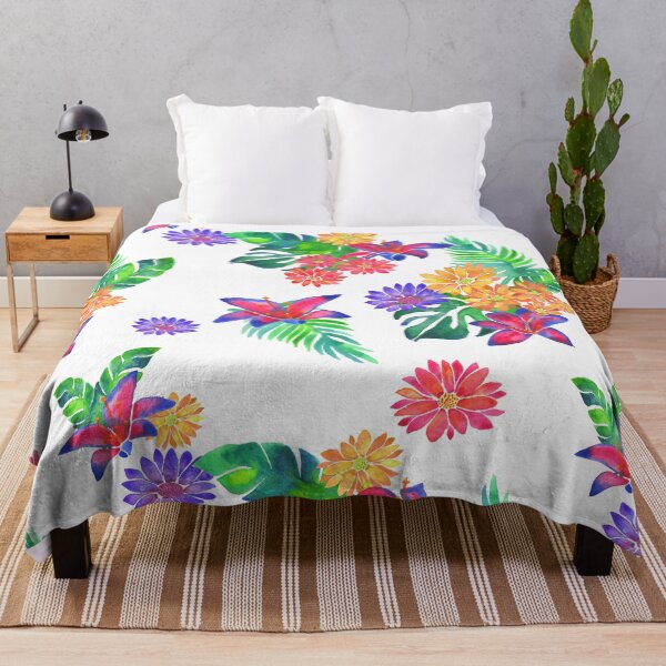 Item preview, A vibrant watercolor pattern of bright tropical flowers like daisies, lilies and jungle foliage designed and sold by Hillary Holt.