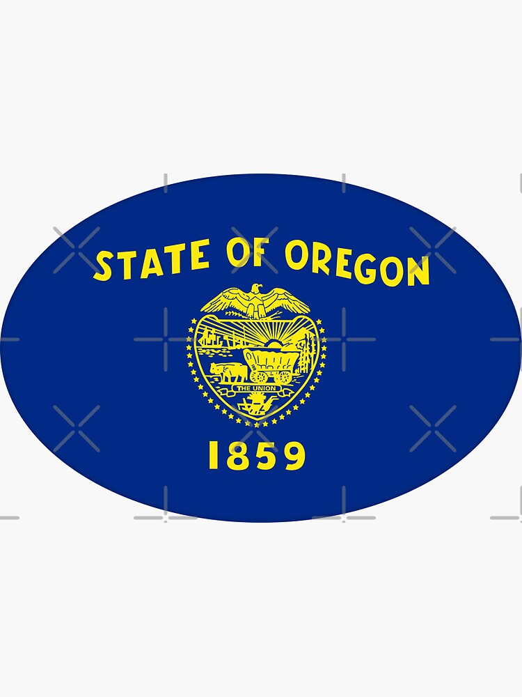 "Oregon OR State Flag — Oval Decal" Sticker by chgt Redbubble