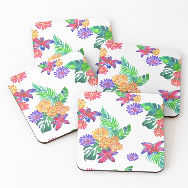 Item preview, A vibrant watercolor pattern of bright tropical flowers like daisies, lilies and jungle foliage designed and sold by Hillary Holt.