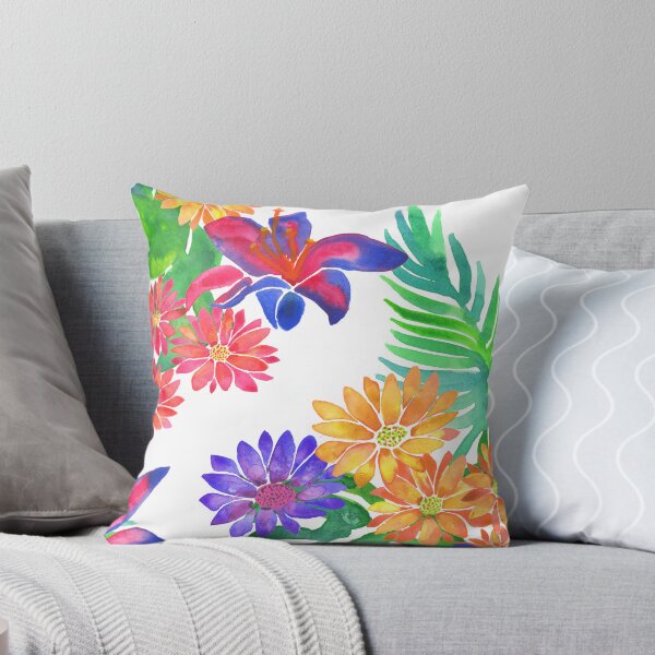 Item preview, A vibrant watercolor pattern of bright tropical flowers like daisies, lilies and jungle foliage designed and sold by Hillary Holt.