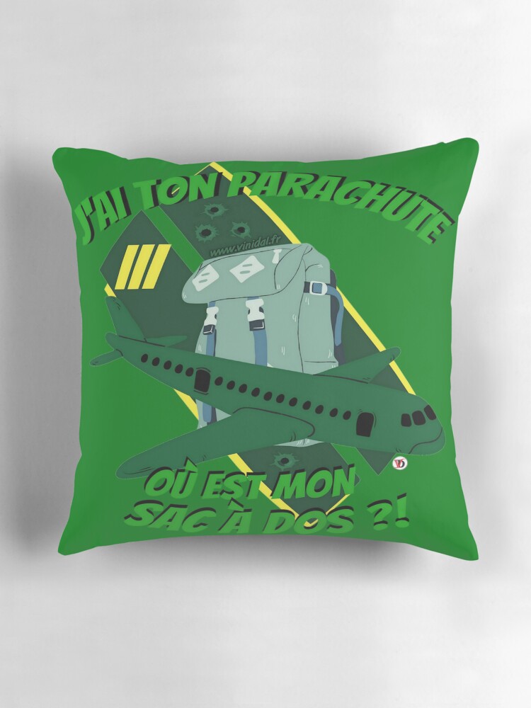 Aperçu 3 sur 4. Coussin avec l'œuvre J'ai ton parachute. créée et vendue par Vinidal.