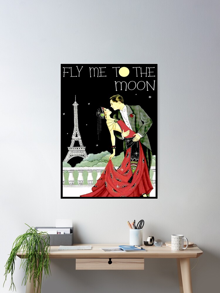 Thumbnail 2 of 3, Poster, FLY ME TO THE MOON; Vintage Dance Print designed and sold by posterbobs.