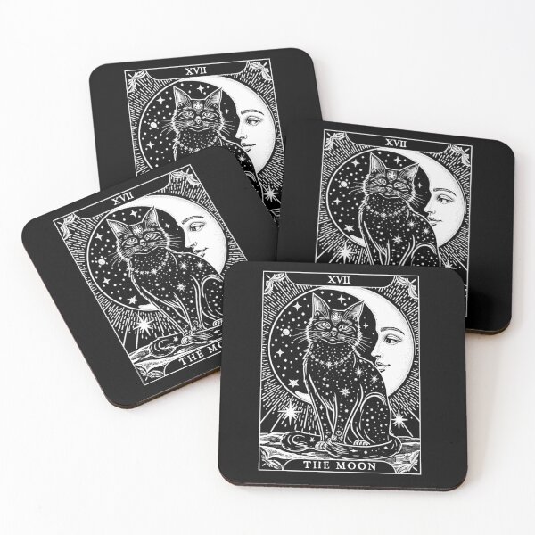 Item preview, Mystical Moon Cat Tarot Card Celestial Line Art Print designed and sold by JerdbordinShop.