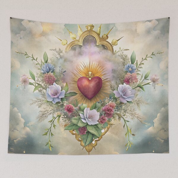 Item preview, Sacred heart surrounded by ethereal Mexican wildflowers designed and sold by dulceguavashop.