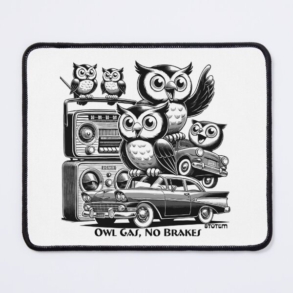 Item preview, retro illustration with owls, vintage cars and radios 50's style designed and sold by 8Totem.