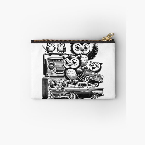 Item preview, retro illustration with owls, vintage cars and radios 50's style designed and sold by 8Totem.
