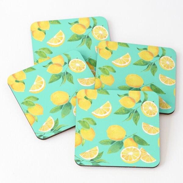 Item preview, A watercolor pattern of lemons and leaves on teal designed and sold by Hillary Holt.