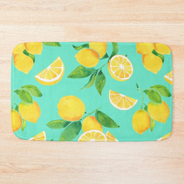 Item preview, A watercolor pattern of lemons and leaves on teal designed and sold by Hillary Holt.