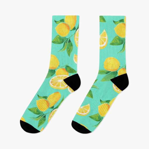 Item preview, A watercolor pattern of lemons and leaves on teal designed and sold by Hillary Holt.