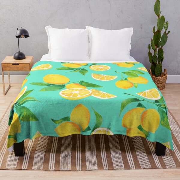 Item preview, A watercolor pattern of lemons and leaves on teal designed and sold by Hillary Holt.
