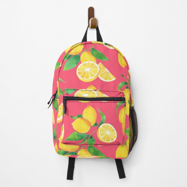 Item preview, A watercolor pattern of lemons and leaves on pink designed and sold by Hillary Holt.