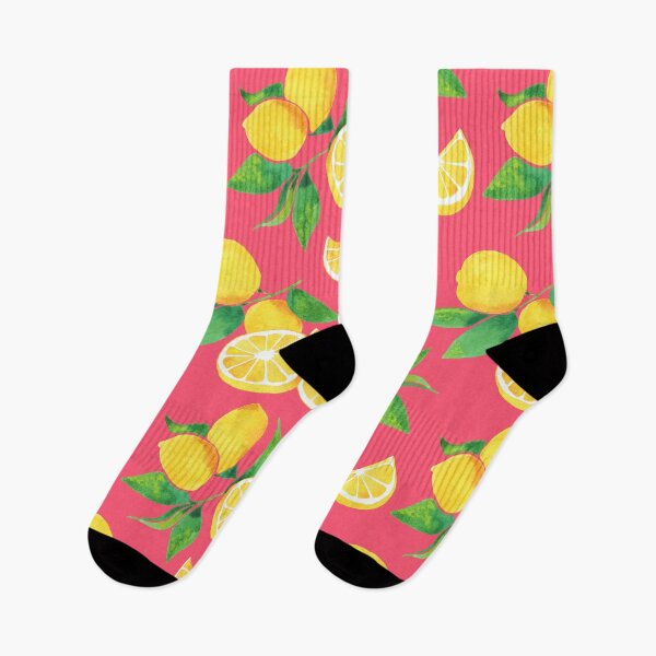 Item preview, A watercolor pattern of lemons and leaves on pink designed and sold by Hillary Holt.