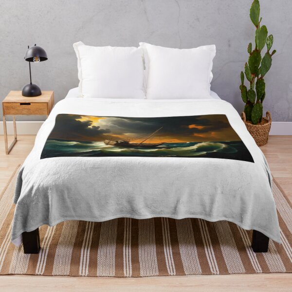 Item preview, A stormy seascape with a lone fishing boat  designed and sold by EtCreative.