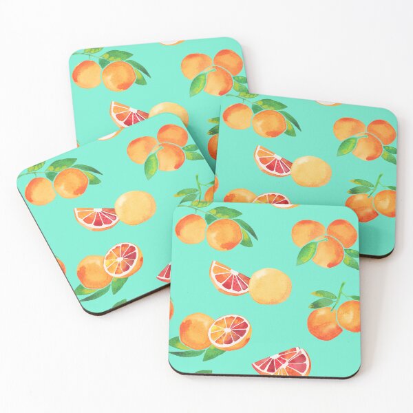 Item preview, A watercolor pattern of blood oranges and leaves on teal designed and sold by Hillary Holt.