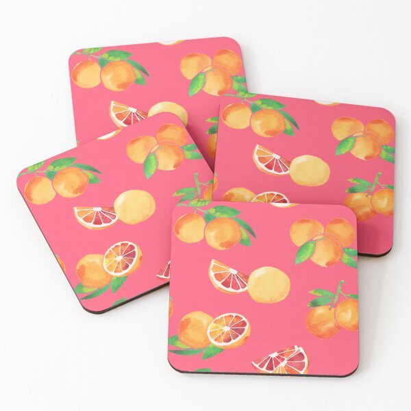 Item preview, A watercolor pattern of blood oranges and leaves on pink designed and sold by Hillary Holt.