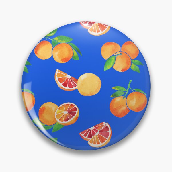Item preview, A watercolor pattern of blood oranges and leaves on blue designed and sold by Hillary Holt.