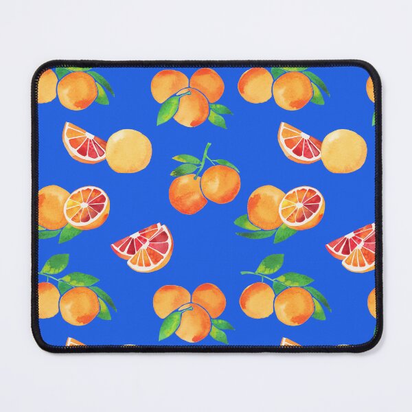 Item preview, A watercolor pattern of blood oranges and leaves on blue designed and sold by Hillary Holt.