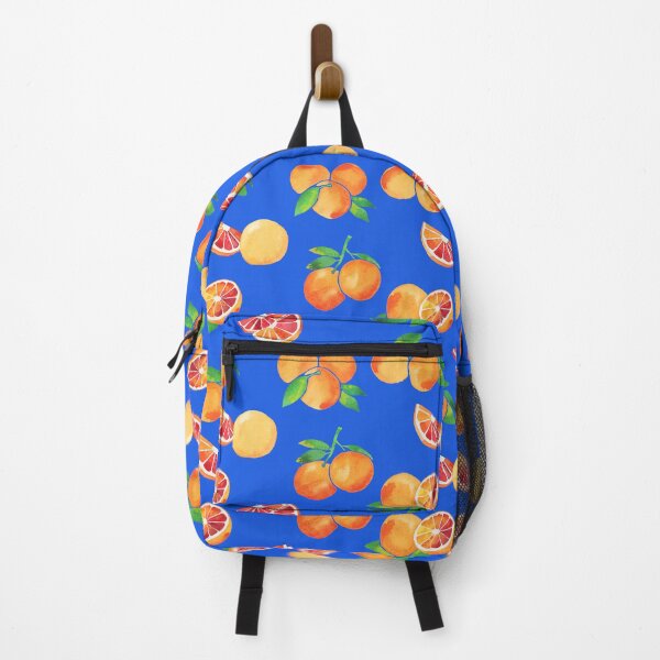 Item preview, A watercolor pattern of blood oranges and leaves on blue designed and sold by Hillary Holt.