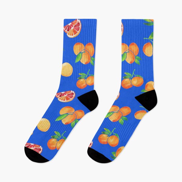 Item preview, A watercolor pattern of blood oranges and leaves on blue designed and sold by Hillary Holt.