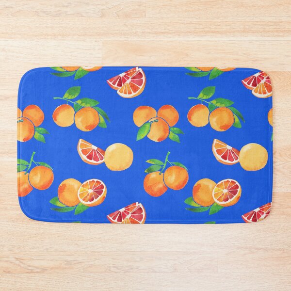 Item preview, A watercolor pattern of blood oranges and leaves on blue designed and sold by Hillary Holt.