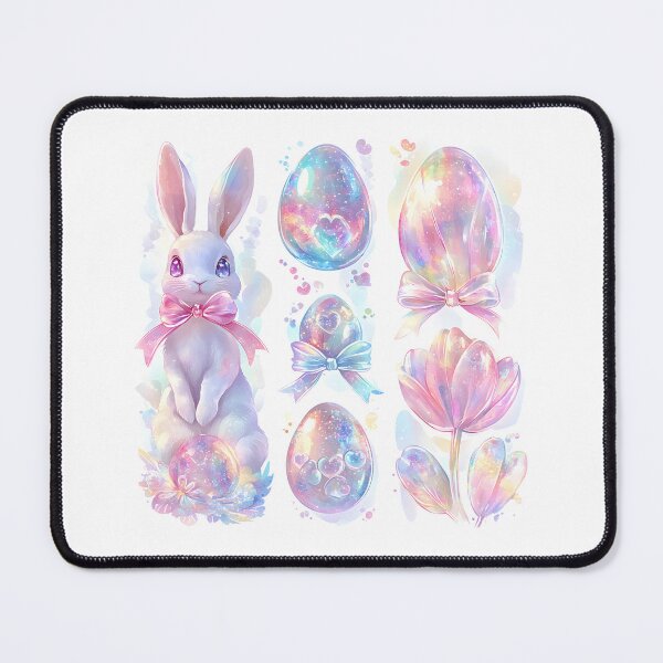 Item preview, Easter Bunny Watercolor Pastel Art - Glittery Eggs & Tulips designed and sold by AnnDesignStudio.