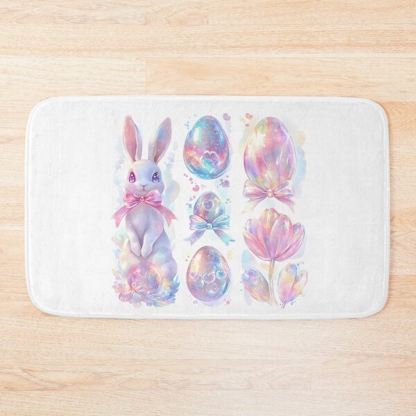 Item preview, Easter Bunny Watercolor Pastel Art - Glittery Eggs & Tulips designed and sold by AnnDesignStudio.