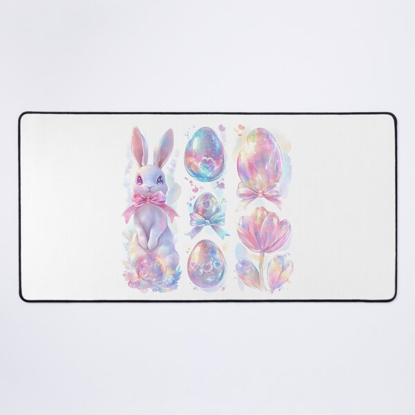 Item preview, Easter Bunny Watercolor Pastel Art - Glittery Eggs & Tulips designed and sold by AnnDesignStudio.