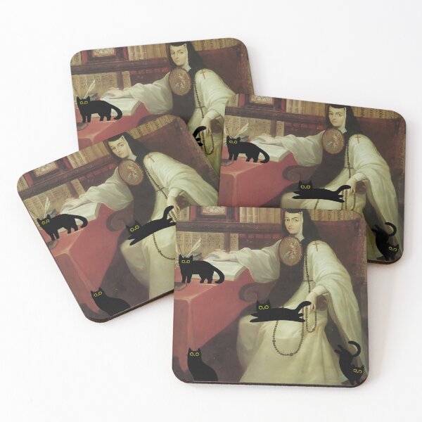 Item preview, Sor Juana Ines de la Cruz and Four Black Cats Funny Print designed and sold by dulceguavashop.