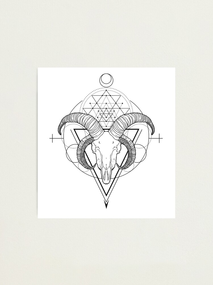 Goat Skull Tattoo Drawn in Engraving Style: Royalty Free #232227066