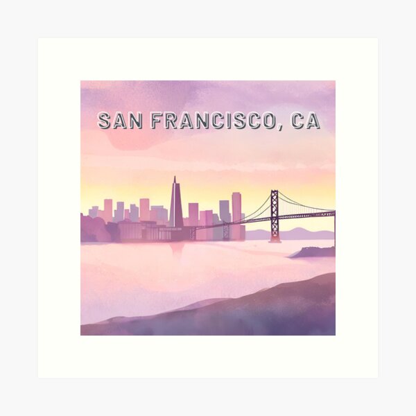 Aperçu de l'œuvre San Francisco, Californie – Skyline avec brouillard pastel créée et vendue par HonkyTonk2025.