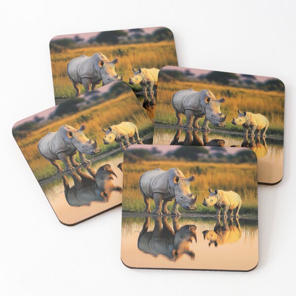Item preview, African Rhino with baby rhino at sunset designed and sold by TheArtistOf2022.