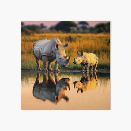 Item preview, African Rhino with baby rhino at sunset designed and sold by TheArtistOf2022.