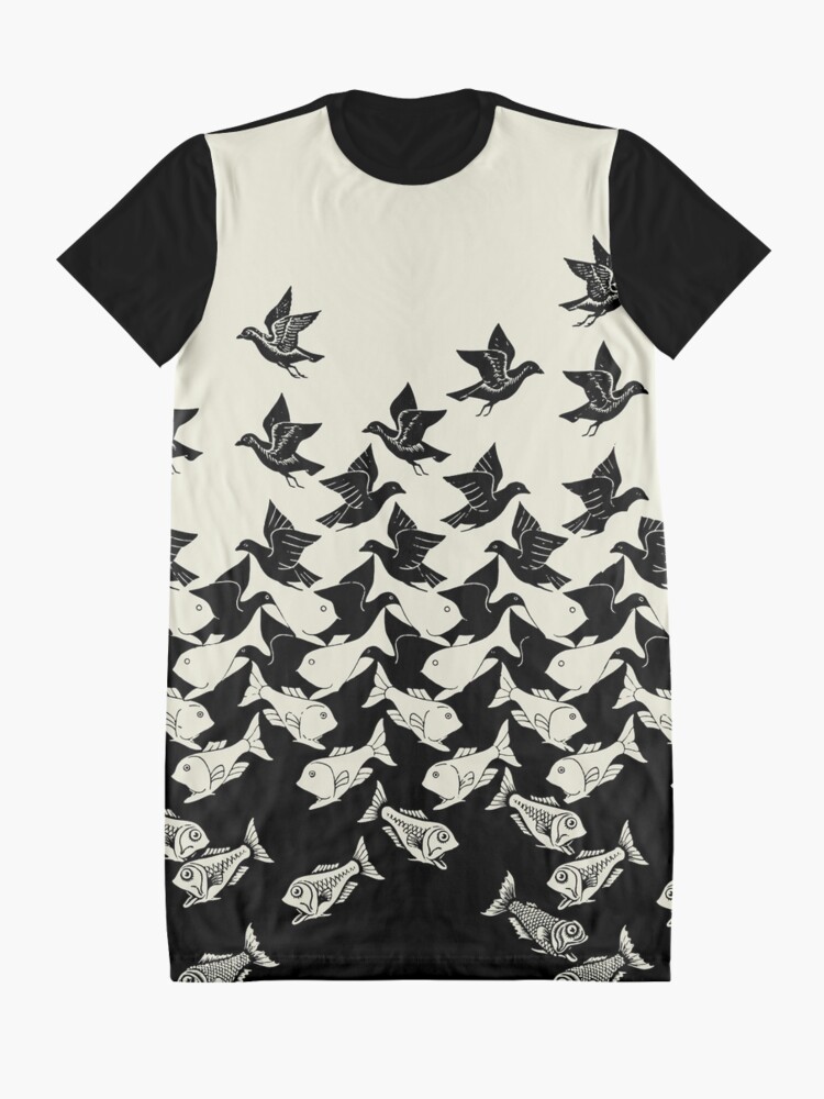 Alternate view of Fish and Birds Art Deco Tessellation Graphic T-Shirt Dress