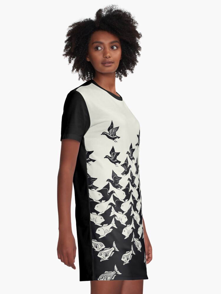 Alternate view of Fish and Birds Art Deco Tessellation Graphic T-Shirt Dress