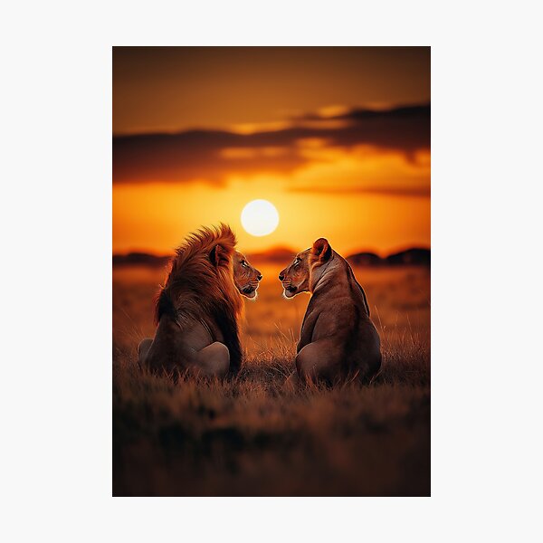 Item preview, African lion and lioness at sunrise - Wildlife photo designed and sold by TheArtistOf2022.