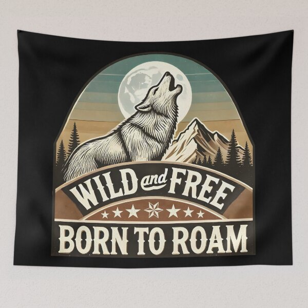 Item preview, Wild and Free Howling Wolf | Vintage Adventure Nature Design designed and sold by DrawHandArt.