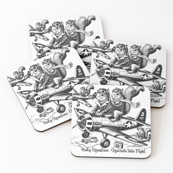 Item preview, 1950's style, squirrels in a war plane in black and white designed and sold by 8Totem.