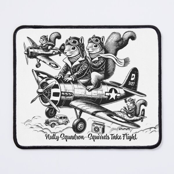 Item preview, 1950's style, squirrels in a war plane in black and white designed and sold by 8Totem.