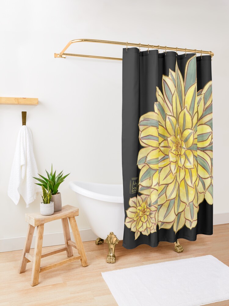 Thumbnail 3 of 5, Shower Curtain, Succulent Jewels: Aeonium Sunburst designed and sold by audreysargent.