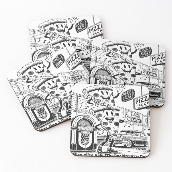 Item preview, 1950's style pizza diner jukebox advertisement in black and white designed and sold by 8Totem.